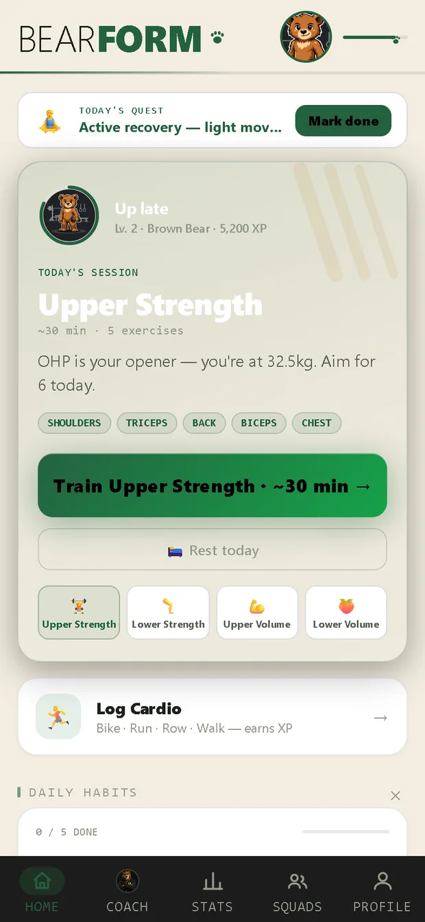 BearForm Home-Screen
